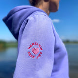 Herzlein® Hoodie für Damen Damenhoodie Kapuzenpullover aus Baumwolle mit Stick "Happy" in Lavendel Lila