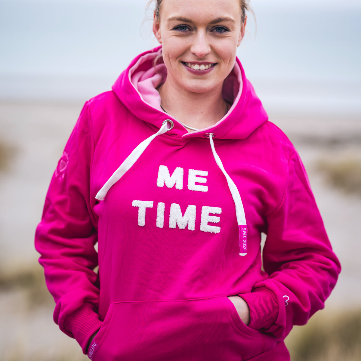 Herzlein® Hoodie für Damen Damenhoodie Kapuzenpullover aus Baumwolle mit Stick "ME TIME" in Pink und Rosa