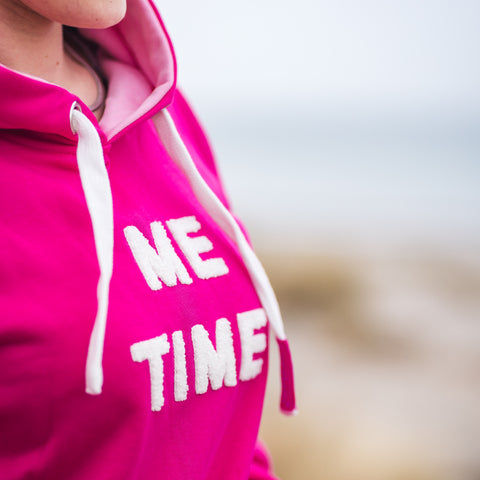 Herzlein® Hoodie für Damen Damenhoodie Kapuzenpullover aus Baumwolle mit Stick "ME TIME" in Pink und Rosa