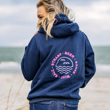 Herzlein® Hoodie für Damen Damenhoodie Kapuzenpullover aus Baumwolle in Navy Blau Dunkelblau mit Stick "Meerliebe"