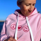 Herzlein® Hoodie in Rosa - PEACE Kapuzenpulli Baumwolle Kapuzenpullover in Rosa und Pink für Damen