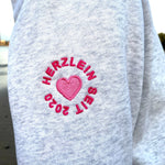 Herzlein® Hoodie für Damen Damenhoodie Kapuzenpullover aus Baumwolle in hell grau mit Stick "Rainbow" Regenbogen