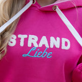 Herzlein® Hoodie für Damen Damenhoodie Kapuzenpullover aus Baumwolle in Pink mit Stick "Strandliebe"
