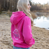 Herzlein® Hoodie für Damen Damenhoodie Kapuzenpullover aus Baumwolle in Pink mit Stick "Strandliebe"