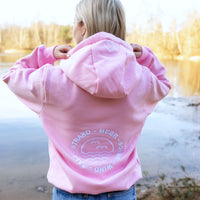 Herzlein® Hoodie für Damen Damenhoodie Kapuzenpullover aus Baumwolle in Rosa mit Stick "Strandliebe"