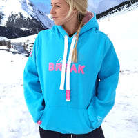 Herzlein® Hoodie für Damen Damenhoodie Kapuzenpullover aus Baumwolle in Blau Hellblau mit Stick "I need a break"