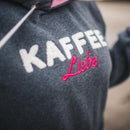 Herzlein® Hoodie für Damen Damenhoodie Kapuzenpullover aus Baumwolle in grau mit Stick Kaffee Liebe Kaffeeliebe