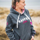 Herzlein® Hoodie für Damen Damenhoodie Kapuzenpullover aus Baumwolle in grau mit Stick Kaffee Liebe Kaffeeliebe