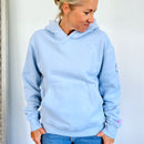 Herzlein Hoodie aus Baumwolle Kapuzenpullover mit Herz Damenhoodie Love your Life in hellblau