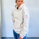 Herzlein Hoodie aus Baumwolle Kapuzenpullover mit Herz Damenhoodie Love your Life in hellgrau beige meliert