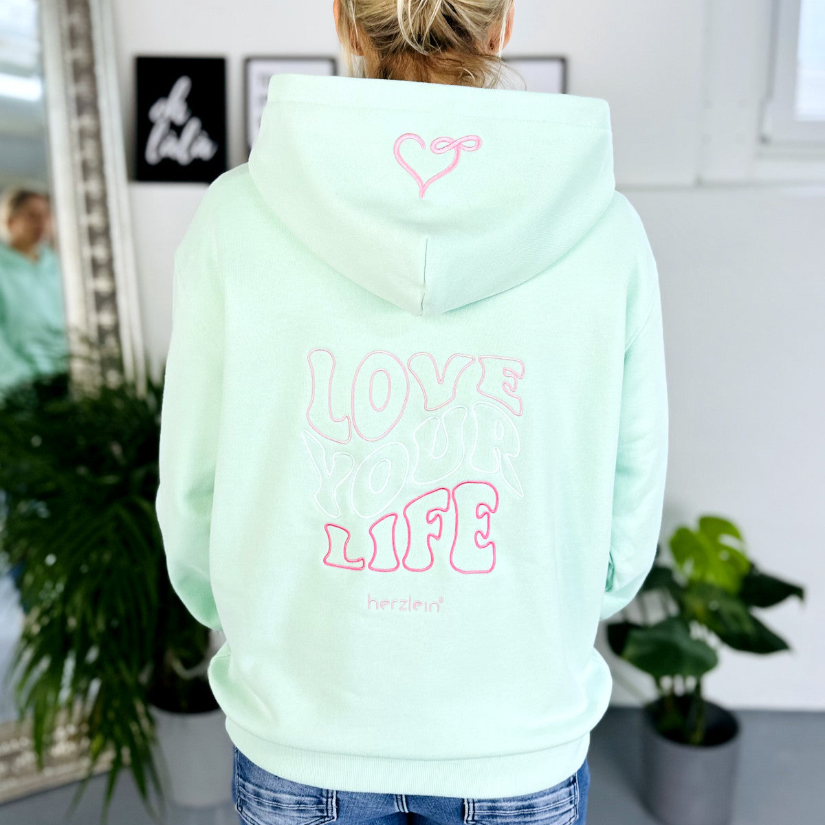 Herzlein® Hoodie "Love your life" in Mint