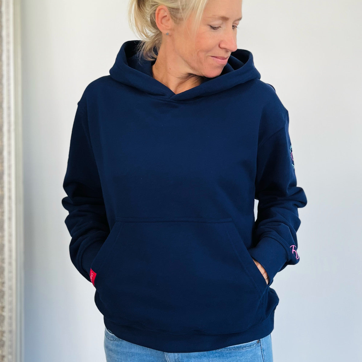 Herzlein Hoodie aus Baumwolle Kapuzenpullover mit Herz Damenhoodie Love your Life in navy blau marine