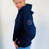 Herzlein Hoodie aus Baumwolle Kapuzenpullover mit Herz Damenhoodie Love your Life in navy blau marine