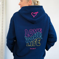 Herzlein Hoodie aus Baumwolle Kapuzenpullover mit Herz Damenhoodie Love your Life in navy blau marine