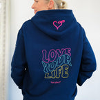 Herzlein Hoodie aus Baumwolle Kapuzenpullover mit Herz Damenhoodie Love your Life in navy blau marine