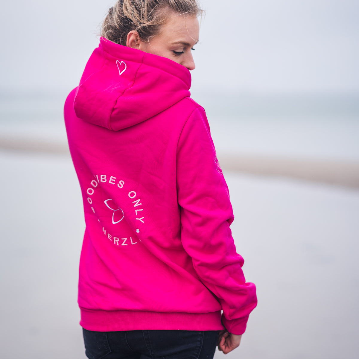 Herzlein® Hoodie für Damen Damenhoodie Kapuzenpullover aus Baumwolle mit Stick "ME TIME" in Pink und Rosa