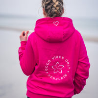 Herzlein® Hoodie für Damen Damenhoodie Kapuzenpullover aus Baumwolle mit Stick "ME TIME" in Pink und Rosa