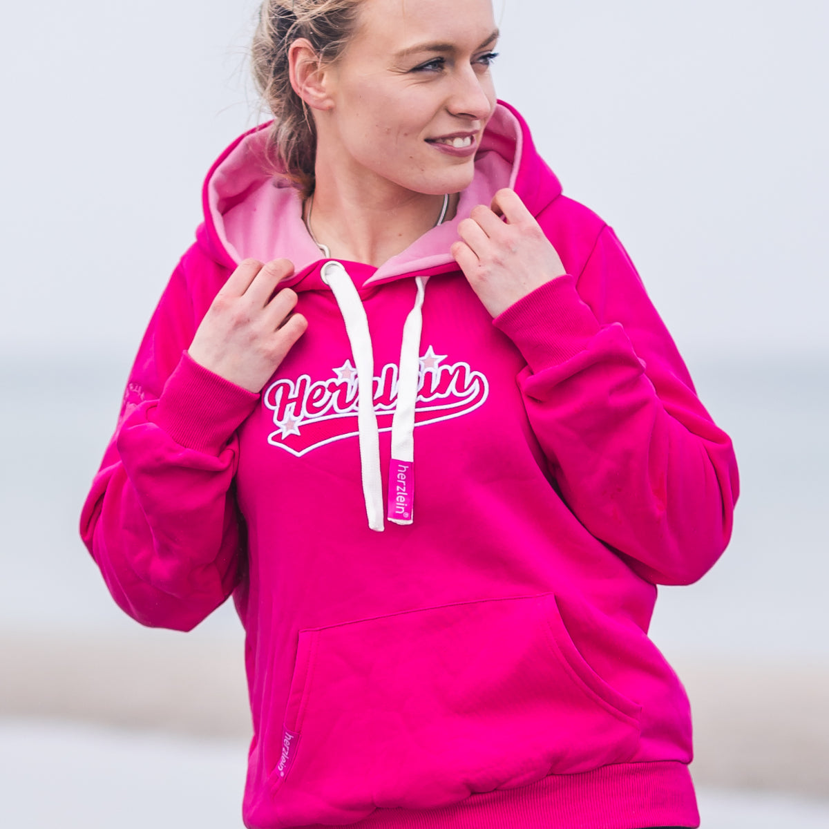 Herzlein® Hoodie Kapuzenpulli Kapuzenpullover Sweatshirt mit Kapuze aus Baumwolle in Rosa Pink