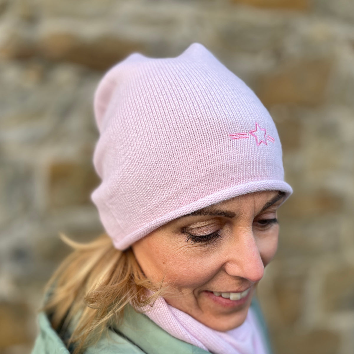 Herzlein® Kaschmir Beanie "Stern" in Alt Rosa