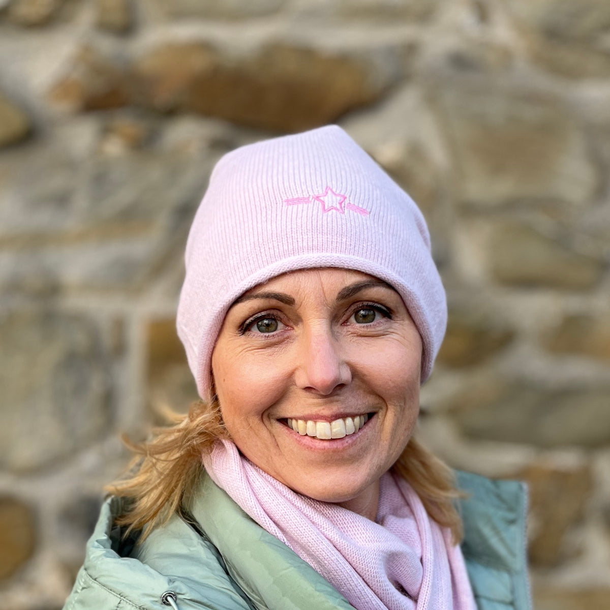 Herzlein® Kaschmir Beanie "Stern" in Alt Rosa