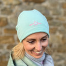 Herzlein® Beanie Mütze Strickmütze aus Kaschmir Cashmere und mit edlem Stern Stick für Damen Frauen Mädchen in Mint Grün