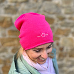Herzlein® Beanie Mütze Strickmütze aus Kaschmir Cashmere und mit edlem Stern Stick für Damen Frauen Mädchen in Pink