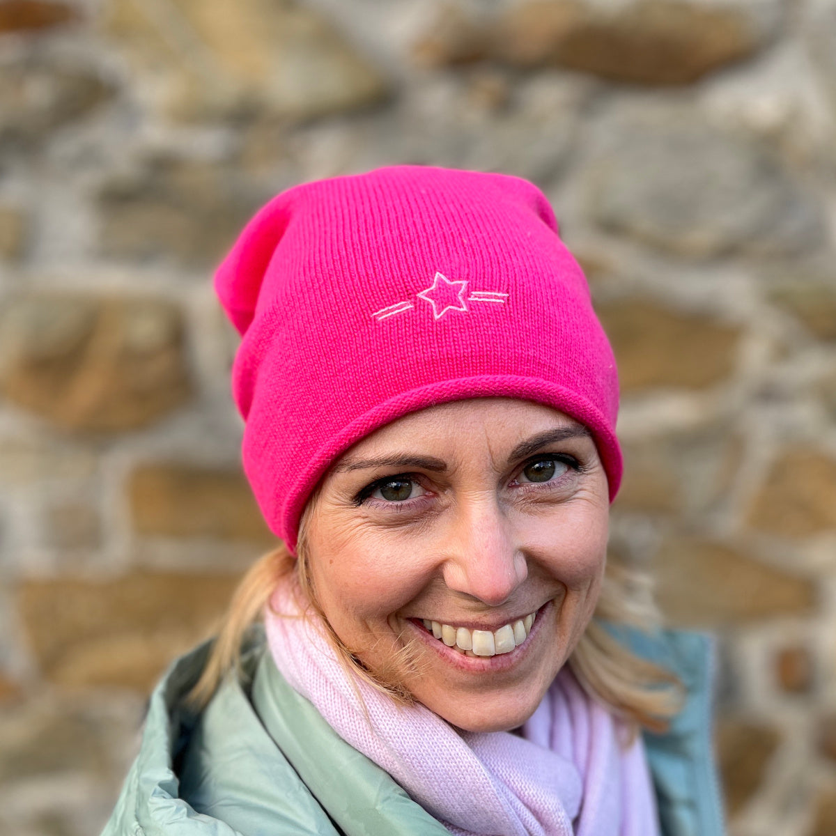 Herzlein® Kaschmir Beanie "Stern" in Pink