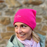 Herzlein® Beanie Mütze Strickmütze aus Kaschmir Cashmere und mit edlem Stern Stick für Damen Frauen Mädchen in Pink