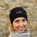 Herzlein® Beanie Mütze Strickmütze aus Kaschmir Cashmere und mit edlem Stern Stick für Damen Frauen Mädchen in Schwarz