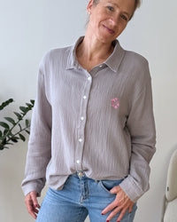 Herzlein® Musselin Bluse "Hibiscus" in Grau