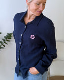 Herzlein® Musselin Bluse "Hibiscus" in Navy Blau