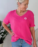Herzlein® Musselin Shirt mit "Hibiskus-Stick" in Pink
