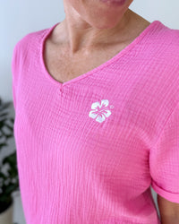 Herzlein® Musselin Shirt mit "Hibiskus-Stick" in Rosa