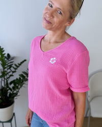 Herzlein® Musselin Shirt mit "Hibiskus-Stick" in Rosa