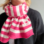 Herzlein® Set von Kaschmir Schal und Mütze gestreift für Damen mit Streifen in Pink und Weiß