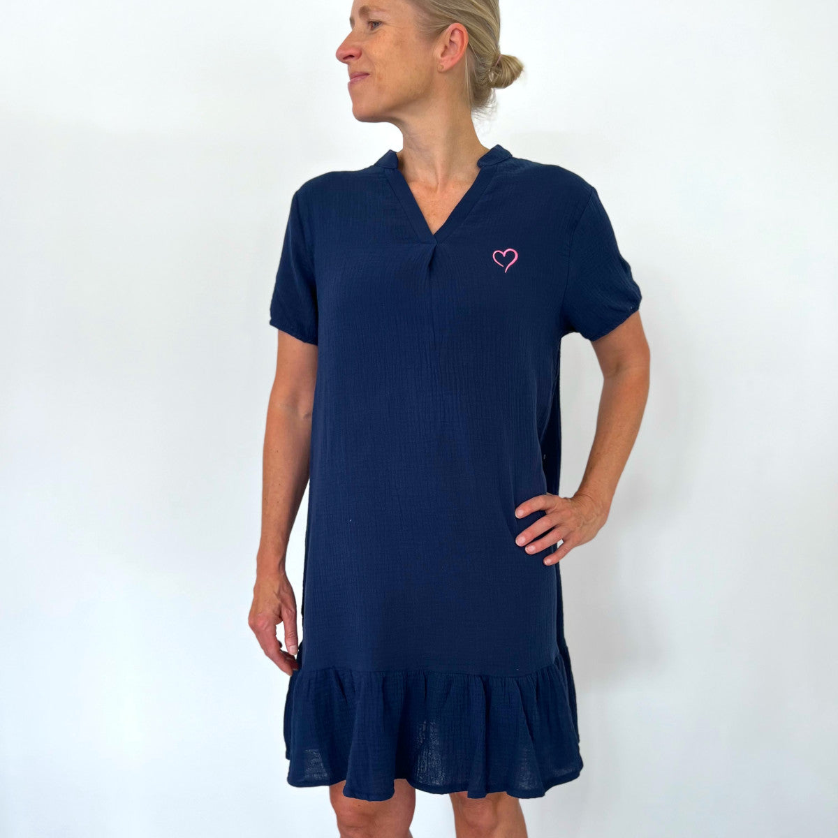 Herzlein® Musselin Sommerkleid in Navy Blau