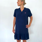 Herzlein Sommerkleid aus Musselin Kleid Baumwolle mit Herz Stick in Navy Blau Marine