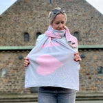 Herzlein® Schal für Damen Damenschal Winterschal aus Baumwolle und Viskose "Happy" in Grau und Rosa
