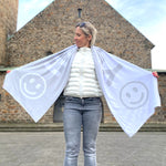 Herzlein® Schal für Damen Damenschal Winterschal aus Baumwolle und Viskose "Happy" in Grau Weiss
