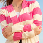 Herzlein Strickjacke für Damen Cardigan mit Streifen in Pink und Creme