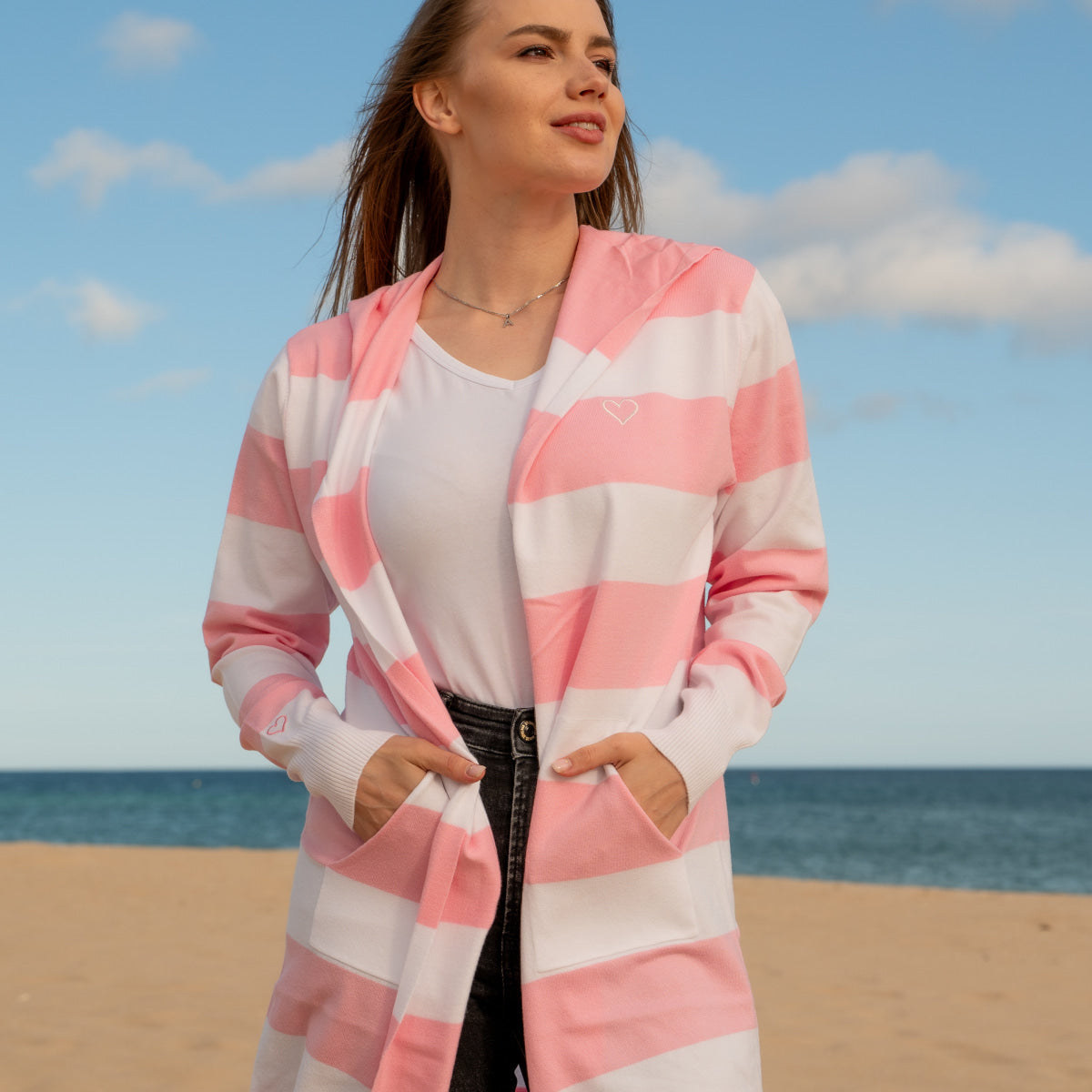 Herzlein® Cardigan mit Streifen in Rosa - Weiß