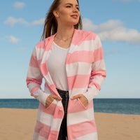 Herzlein Strickjacke für Damen Cardigan mit Streifen in Rosa und Weiß