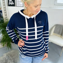 Herzlein® Hoodie in Strick mit Streifen - Navy Blau mit Weiß