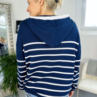 Herzlein® Hoodie in Strick mit Streifen - Navy Blau mit Weiß