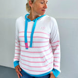 Herzlein Hoodie in Strick mit Streifen Strickpullover für Damen aus Baumwolle in Rosa und Blau