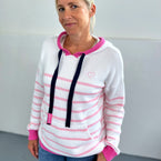 Herzlein Hoodie in Strick mit Streifen Strickpullover für Damen in Rosa und Pink Baumwolle