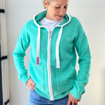 Herzlein Strickjacke aus Baumwolle Hoodie mit Reissverschluss Kapuzenpullover in Mint Grün