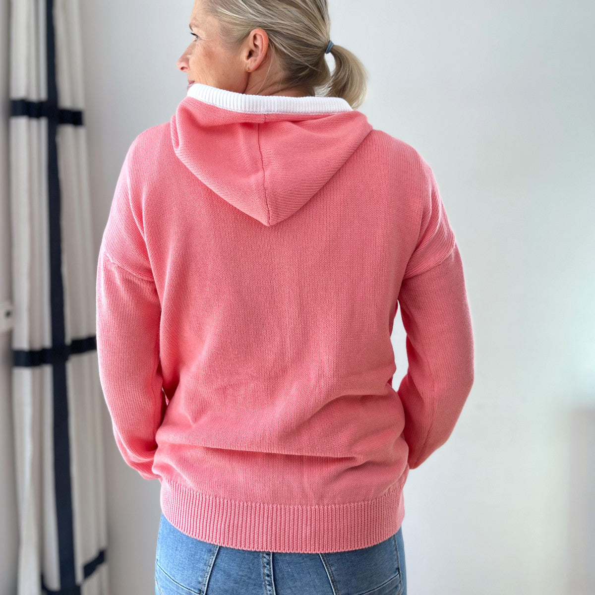 Herzlein Strickjacke aus Baumwolle Hoodie mit Reissverschluss Kapuzenpullover in Pfirsich Rosa Orange