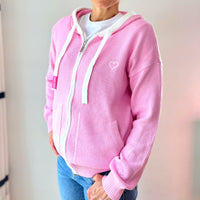 Herzlein Strickjacke aus Baumwolle Hoodie mit Reissverschluss Kapuzenpullover in Rosa