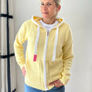 Herzlein Strickjacke aus Baumwolle Hoodie mit Reissverschluss Kapuzenpullover in Gelb Zitrone